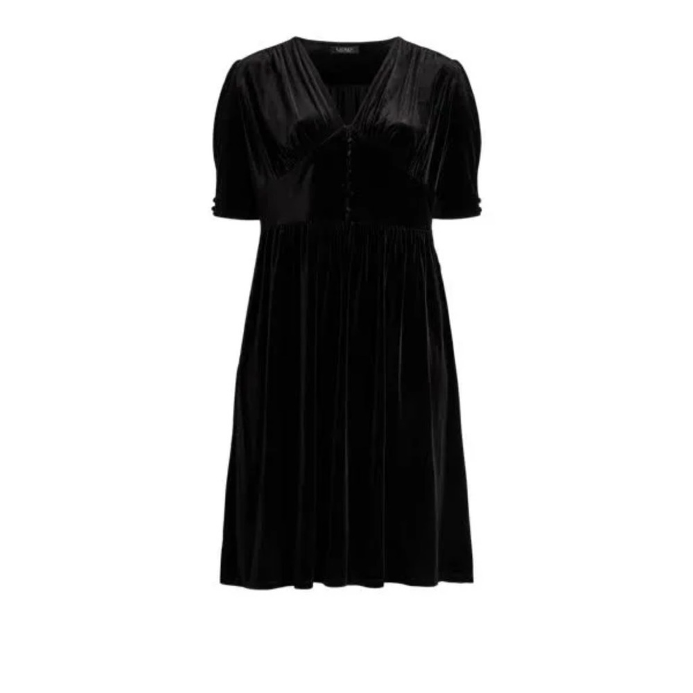 NWT Lauren Ralph Lauren Black Empire Waist Velvet Dress - Picture 5 of 7